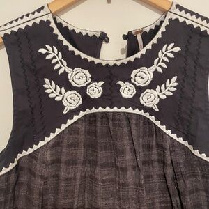 Free People Black Sleeveless Dress with White Embroidery size M
